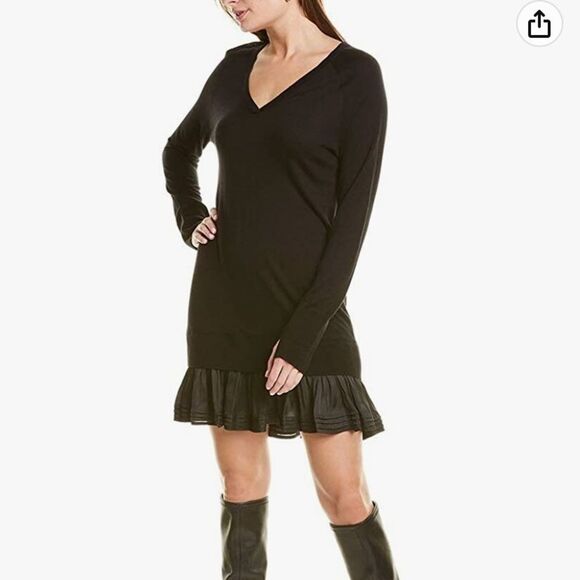 Halston Heritage wool/silk sweater dress with ruffle trim, XS - Picture 1 of 12